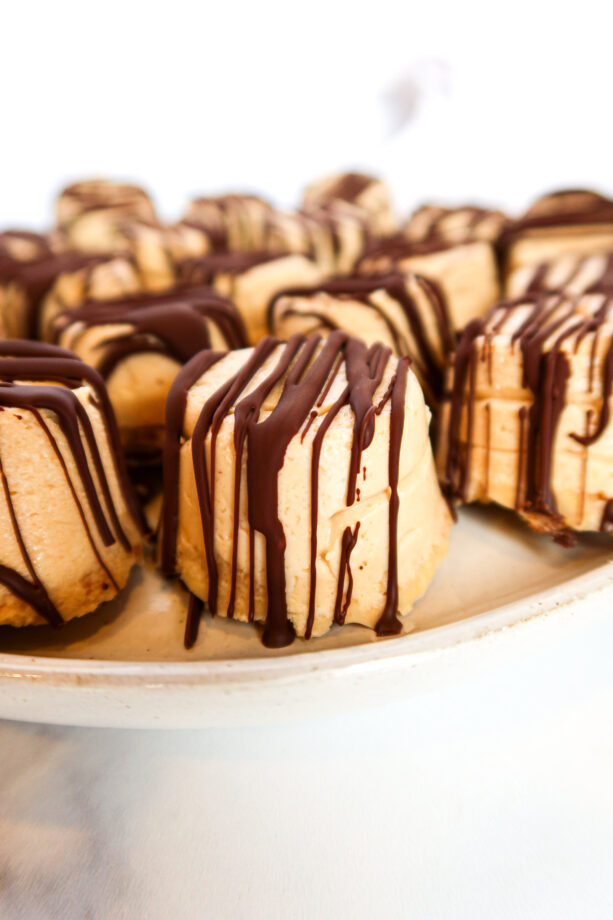 close up of Chocolate & Peanut Butter Cheesecake Bites