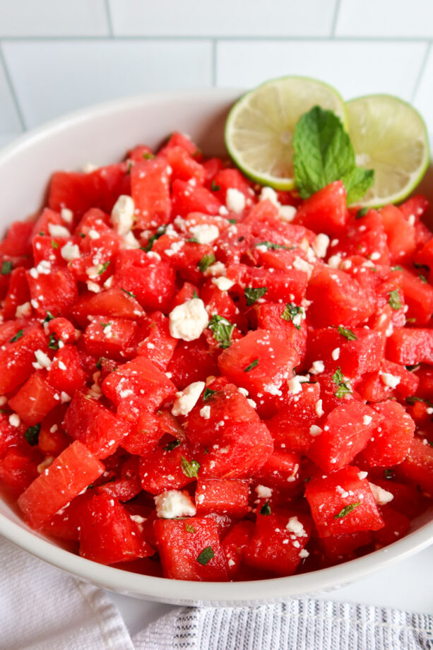 Watermelon Mint Feta Salad Close Up!