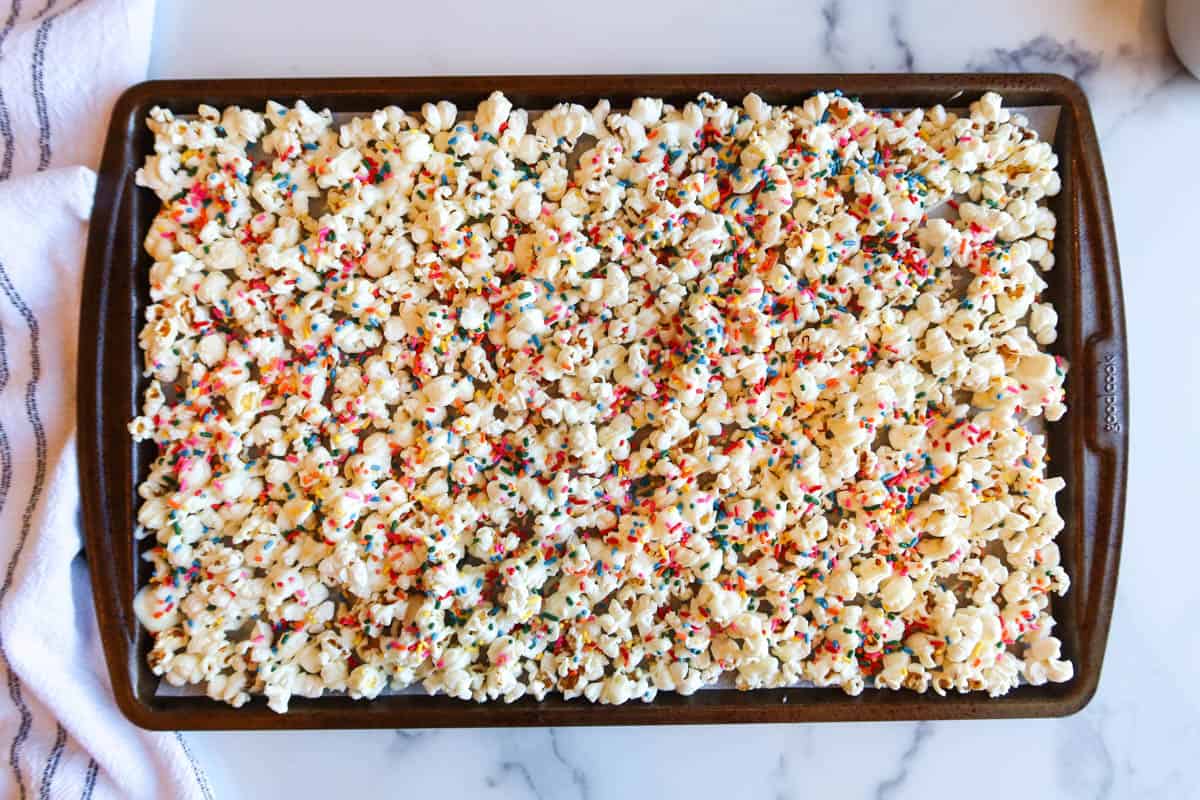 Confetti Popcorn With Sprinkles & White Chocolate Drizzle Garlic Salt