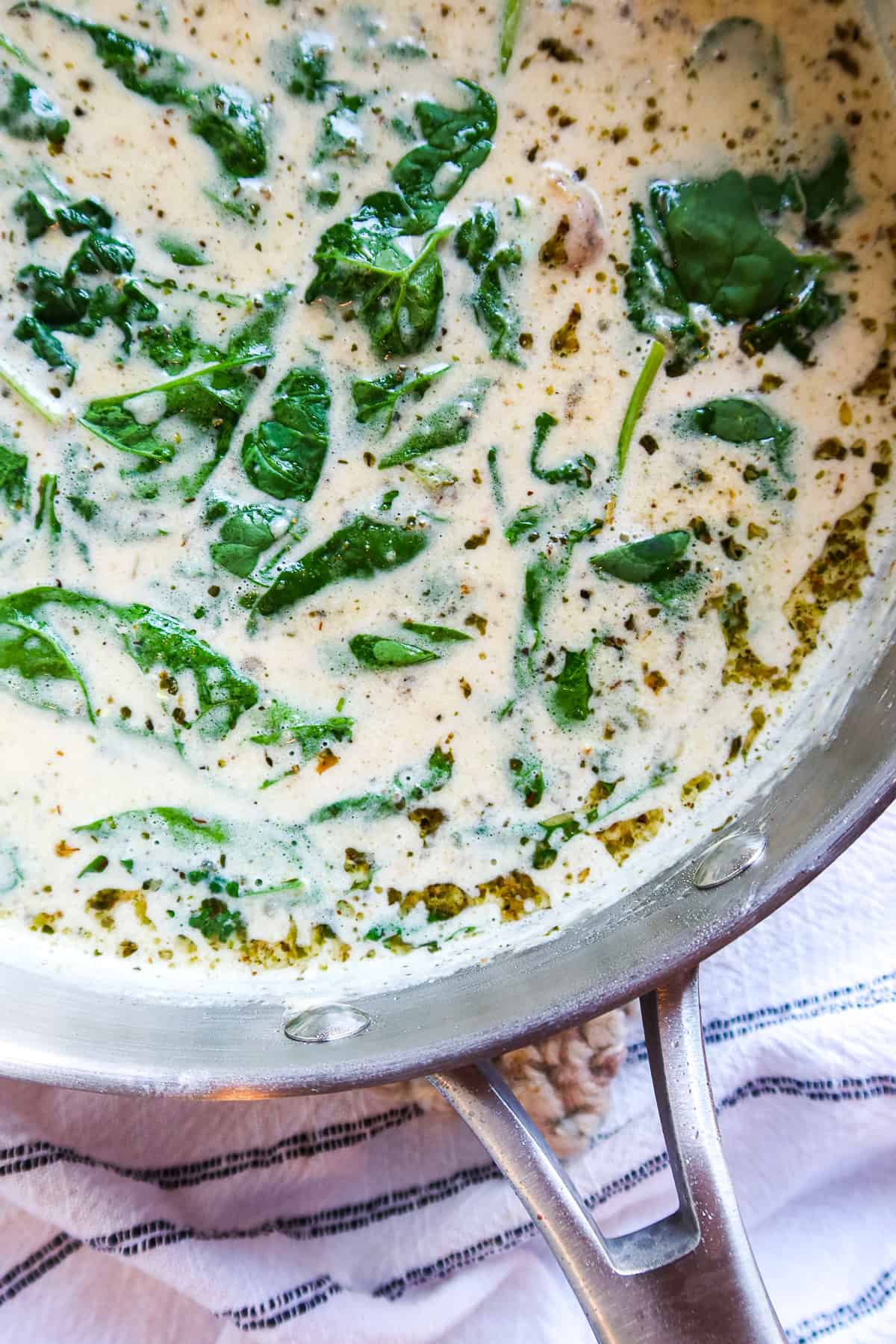 Healthy One Skillet Chicken Thighs Recipe With Creamy Spinach Sauce