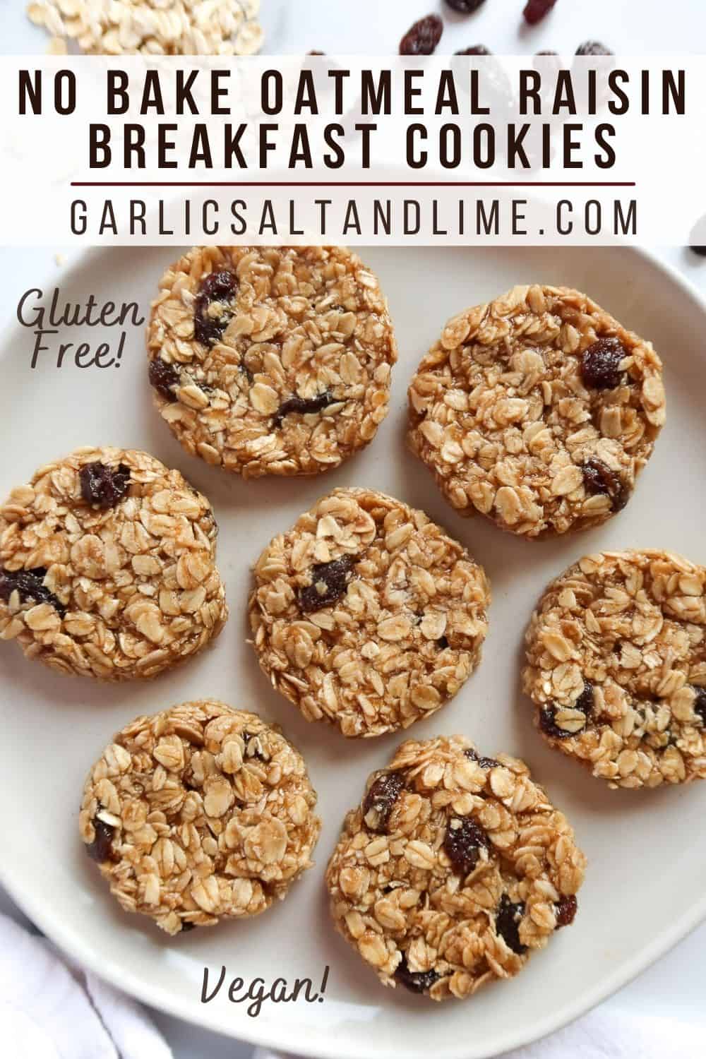 Plated breakfast cookies with text overlay label for Pinterest.