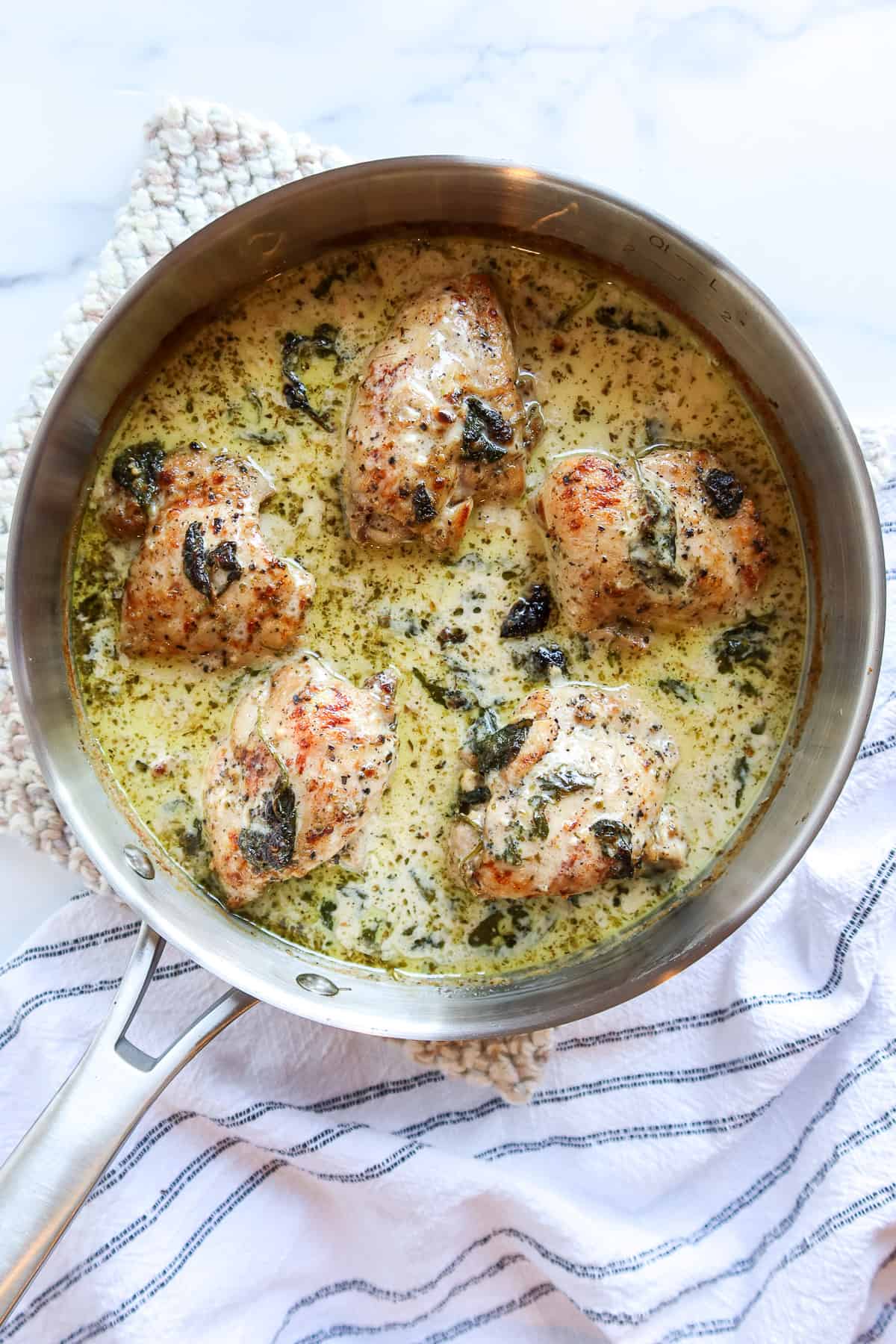 Healthy One Skillet Chicken Thighs Recipe With Creamy Spinach Sauce