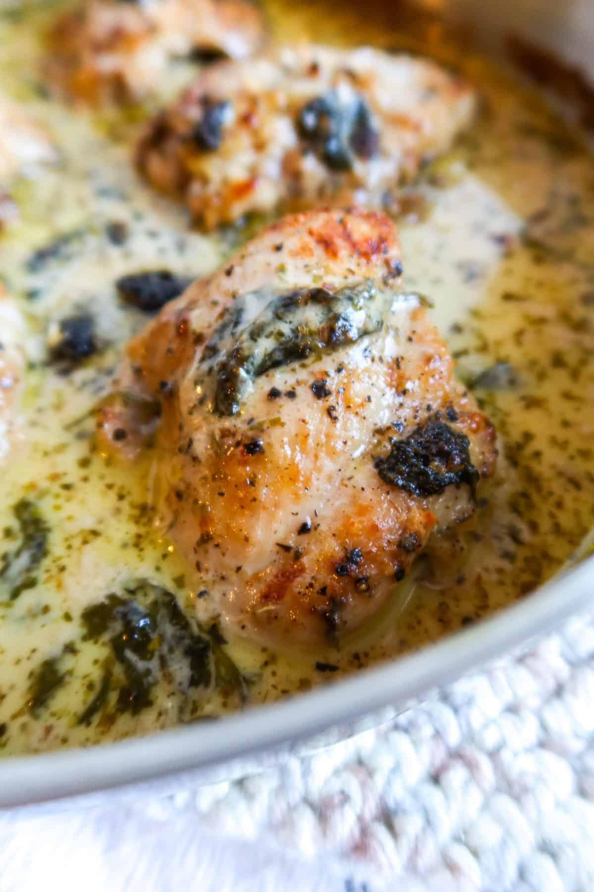 Healthy One Skillet Chicken Thighs Recipe With Creamy Spinach Sauce