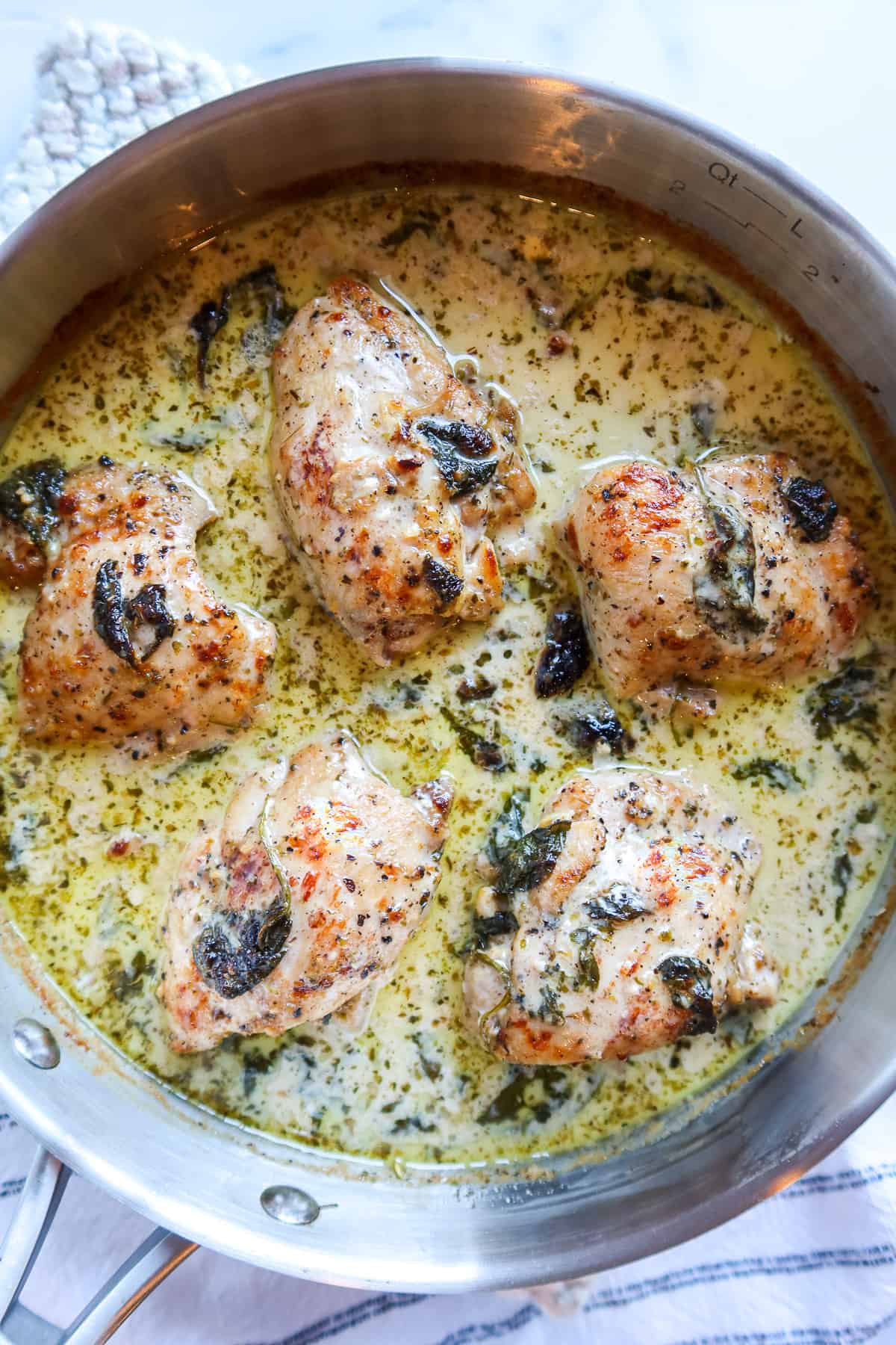 Healthy One Skillet Chicken Thighs Recipe With Creamy Spinach Sauce