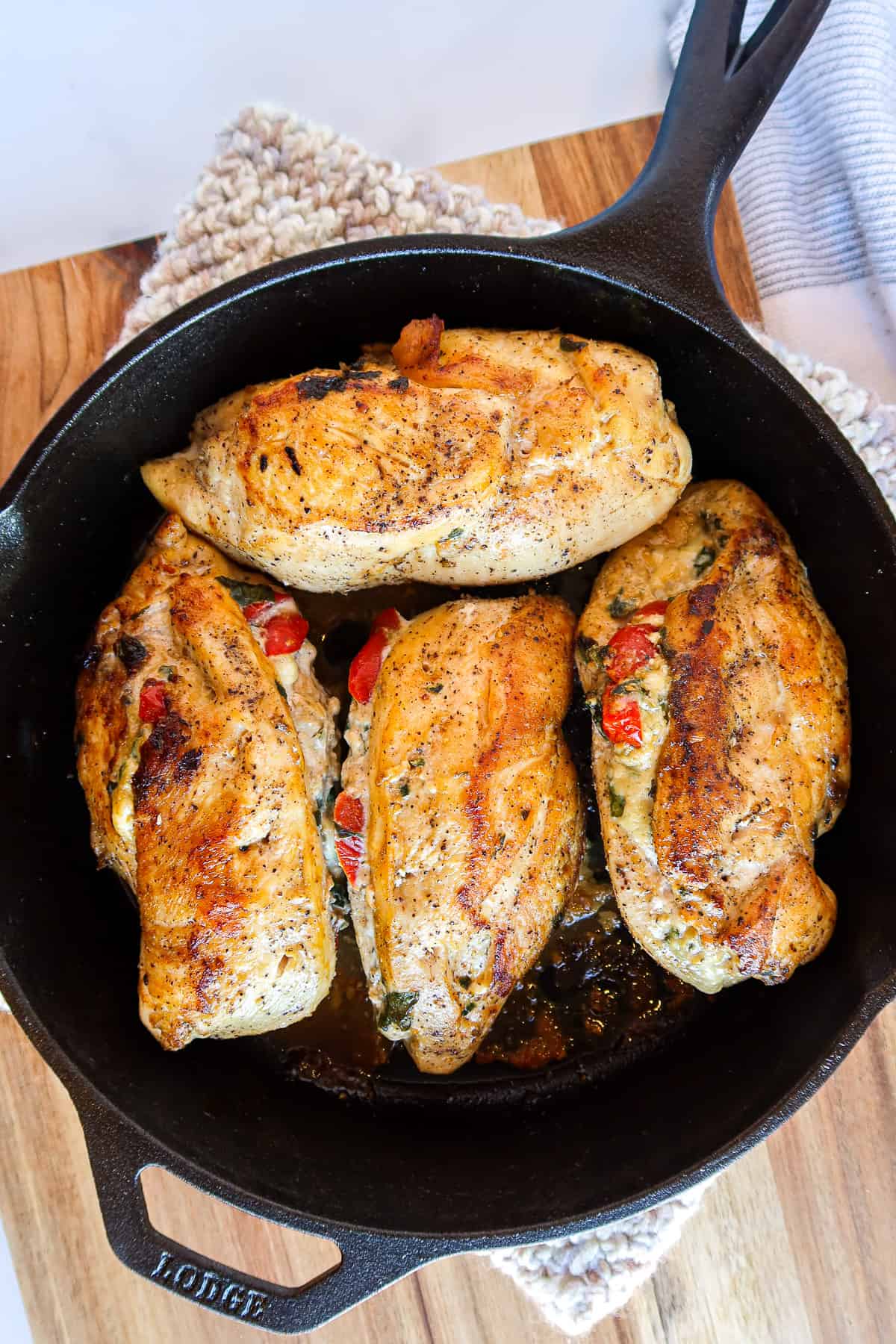 Chicken breasts stuffed with spinach and blue cheese filling.
