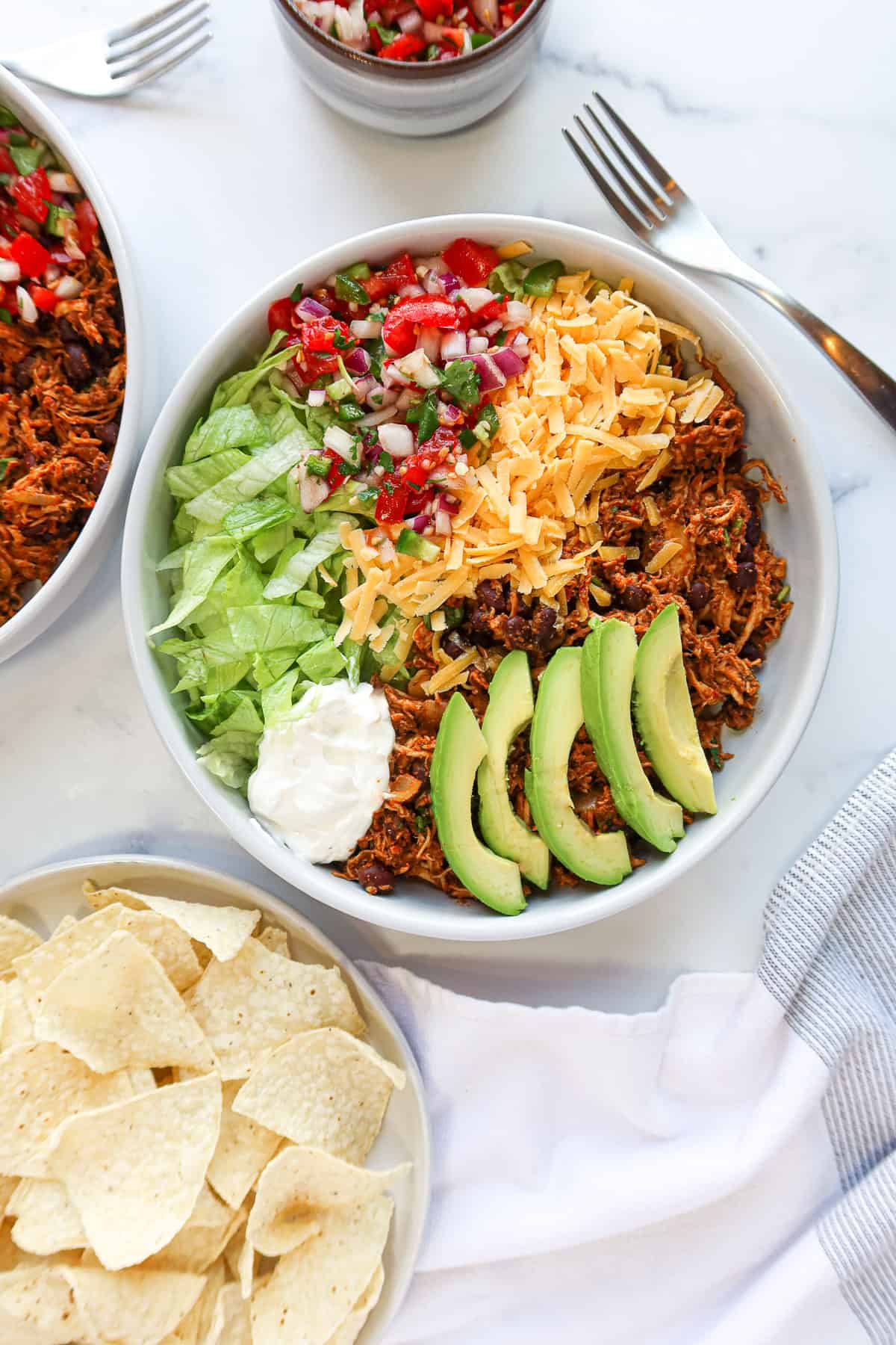 Taco Salad Bowls With Shredded Chicken