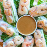 Vietnamese shrimp spring rolls and peanut sauce.