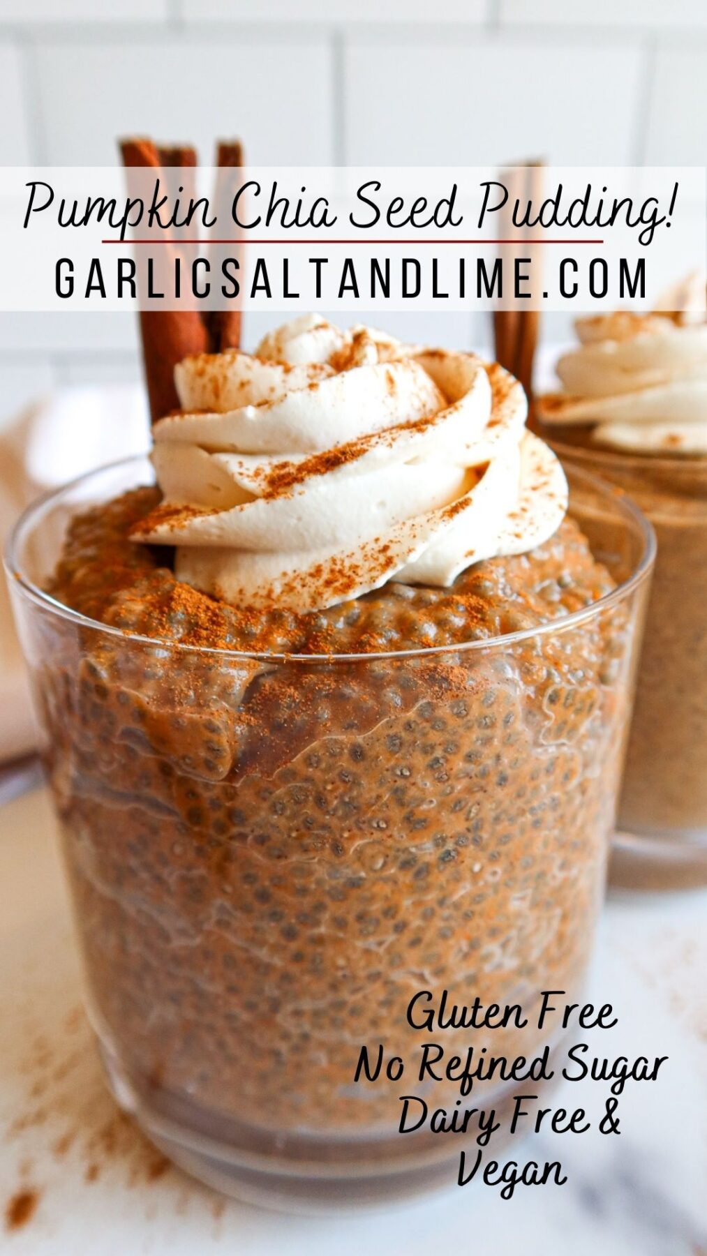 Pumpkin chia seed pudding with text overlay for Pinterest.