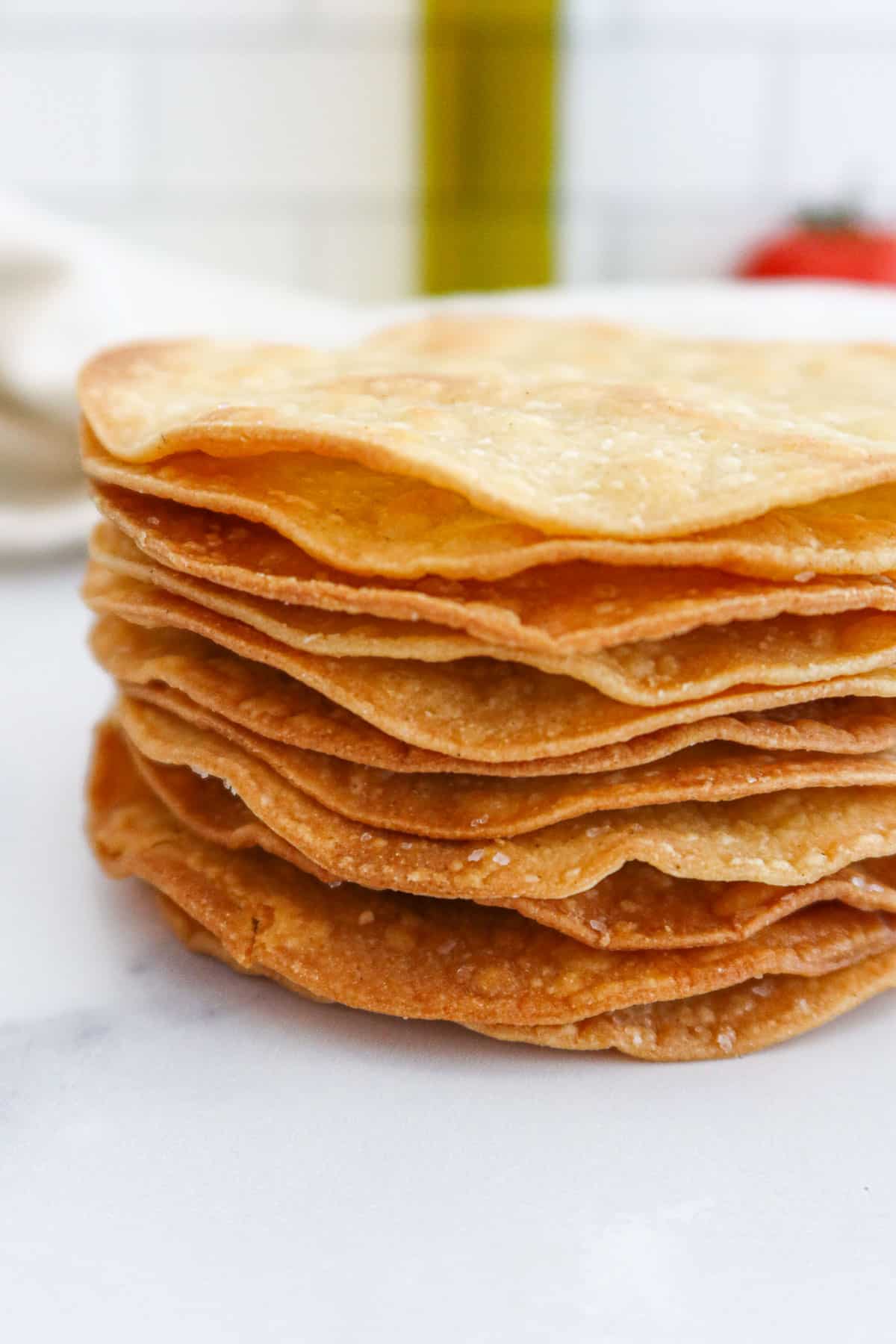 Stack of tostada shells from the side.