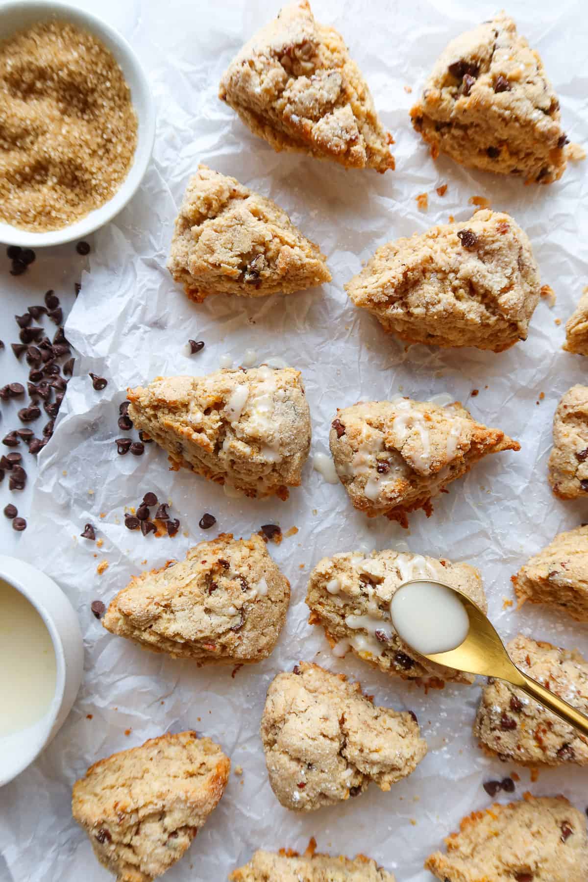 Almond flour scones with orange and chocolate chips.