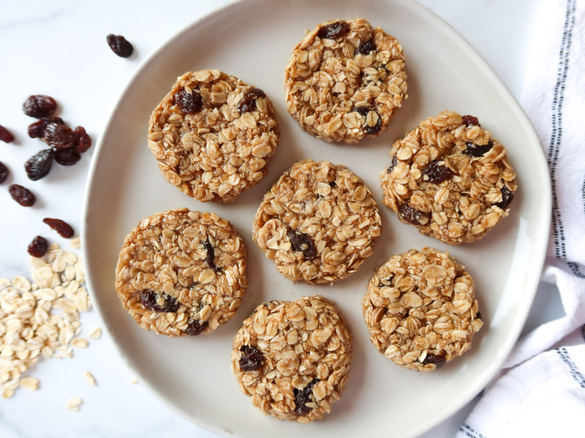 Breakfast cookies on a white plate.