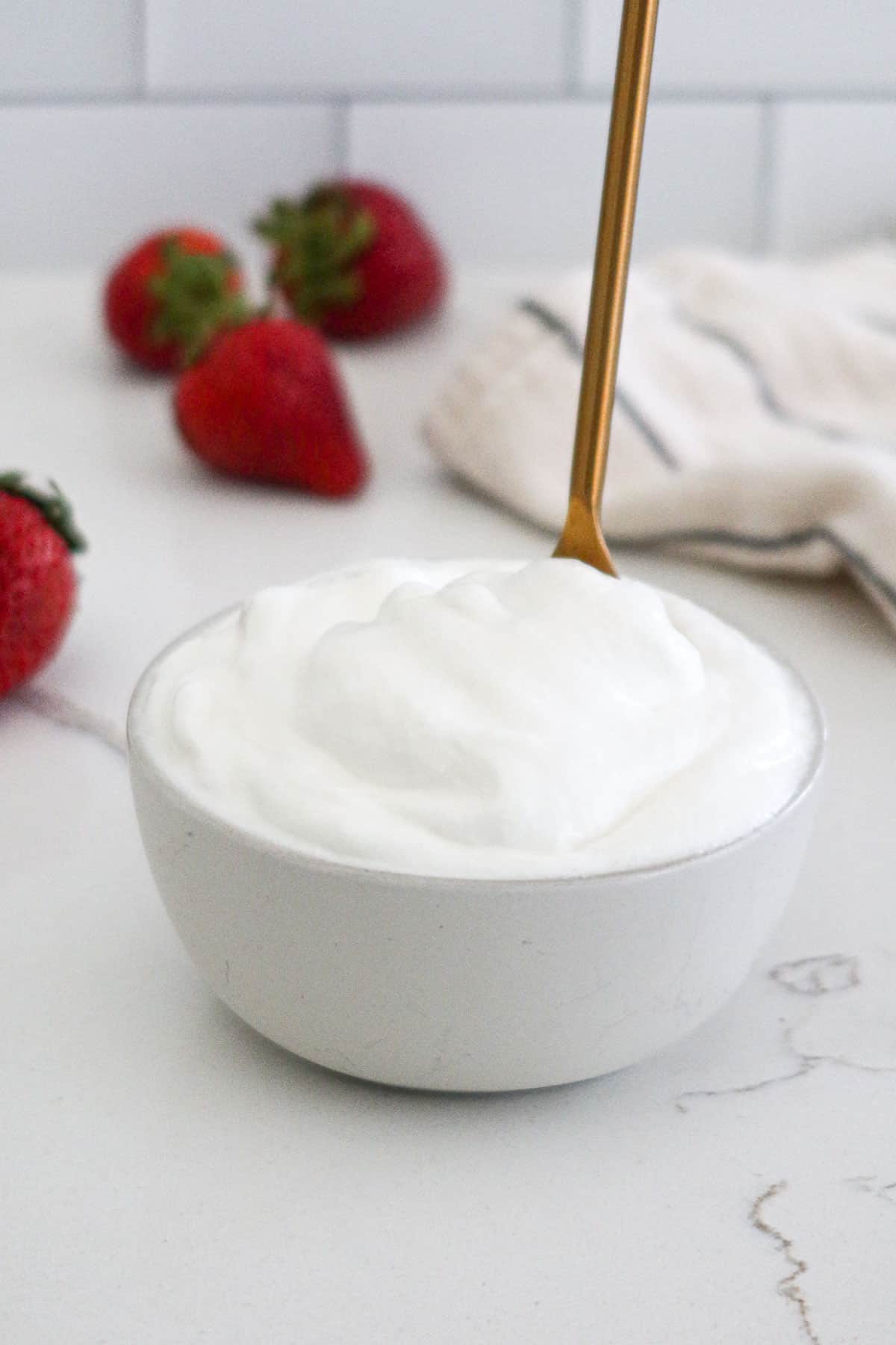 A bowl full of whipped cottage cheese.