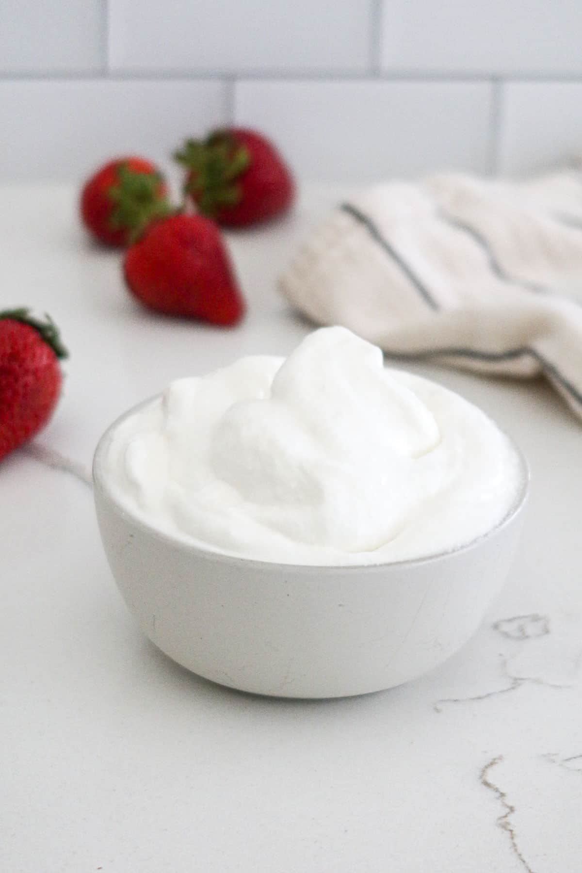 A bowl full of whipped cottage cheese.