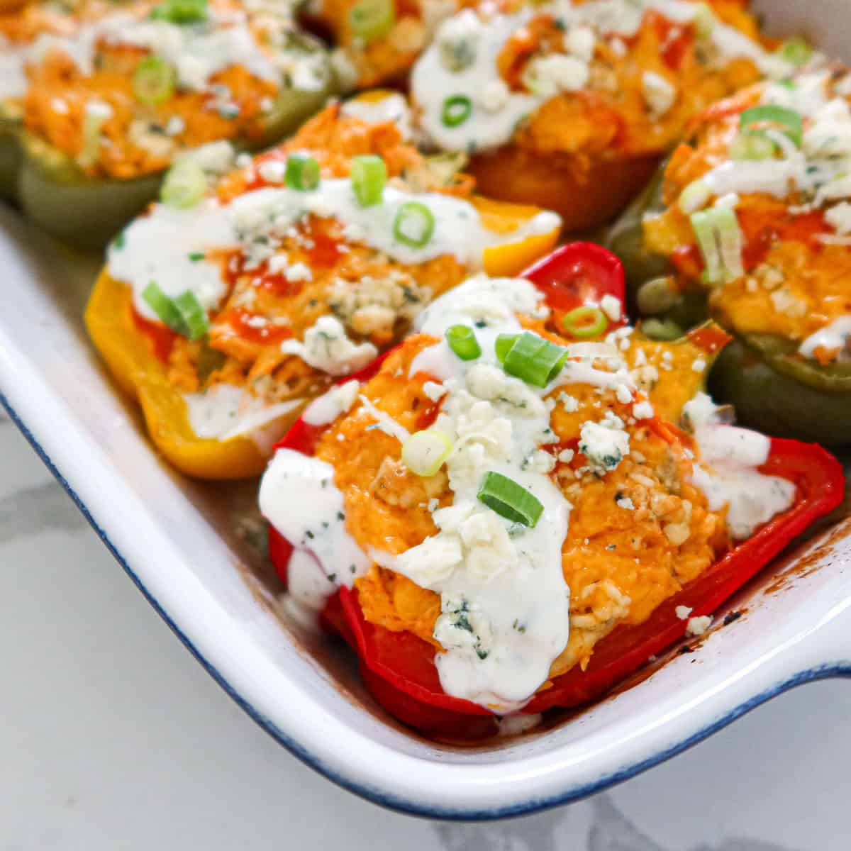 Healthy Buffalo Chicken Stuffed Peppers