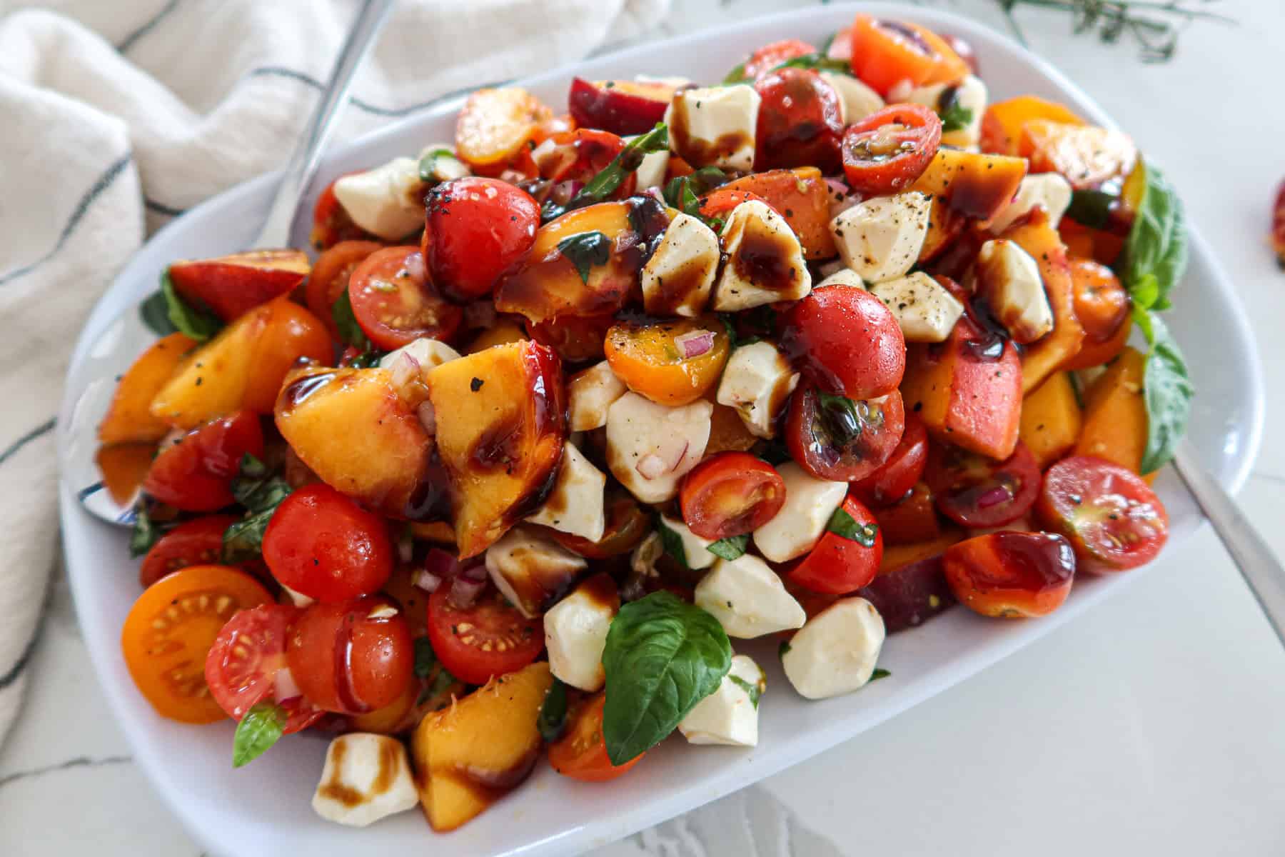 Tomato peach and basil salad.
