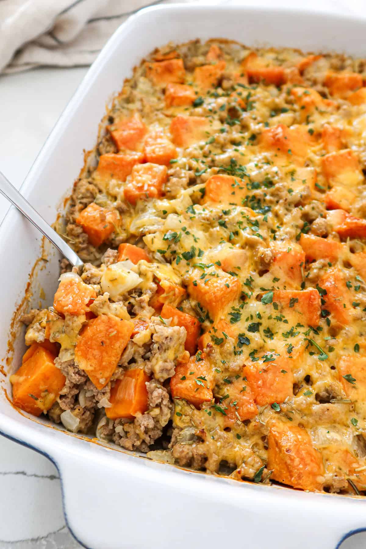 Sweet potato ground turkey and rice casserole.