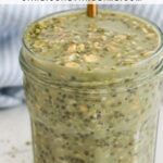 Matcha overnight oats with text overlay for Pinterest.
