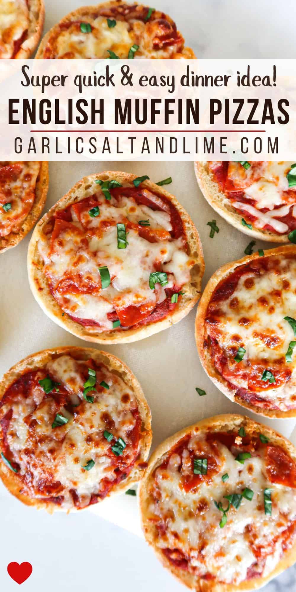 English muffin pizzas with text overlay for Pinterest.