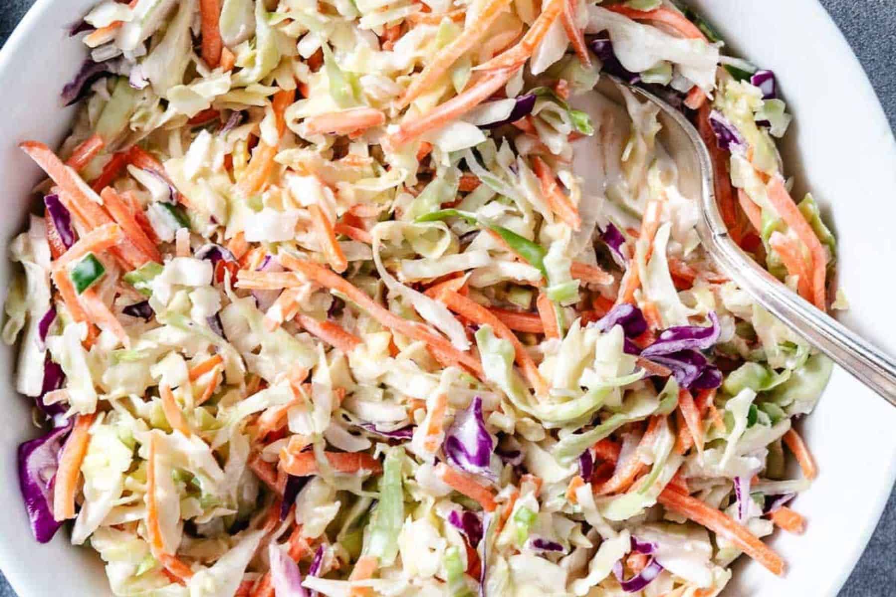 Coleslaw in a serving dish.