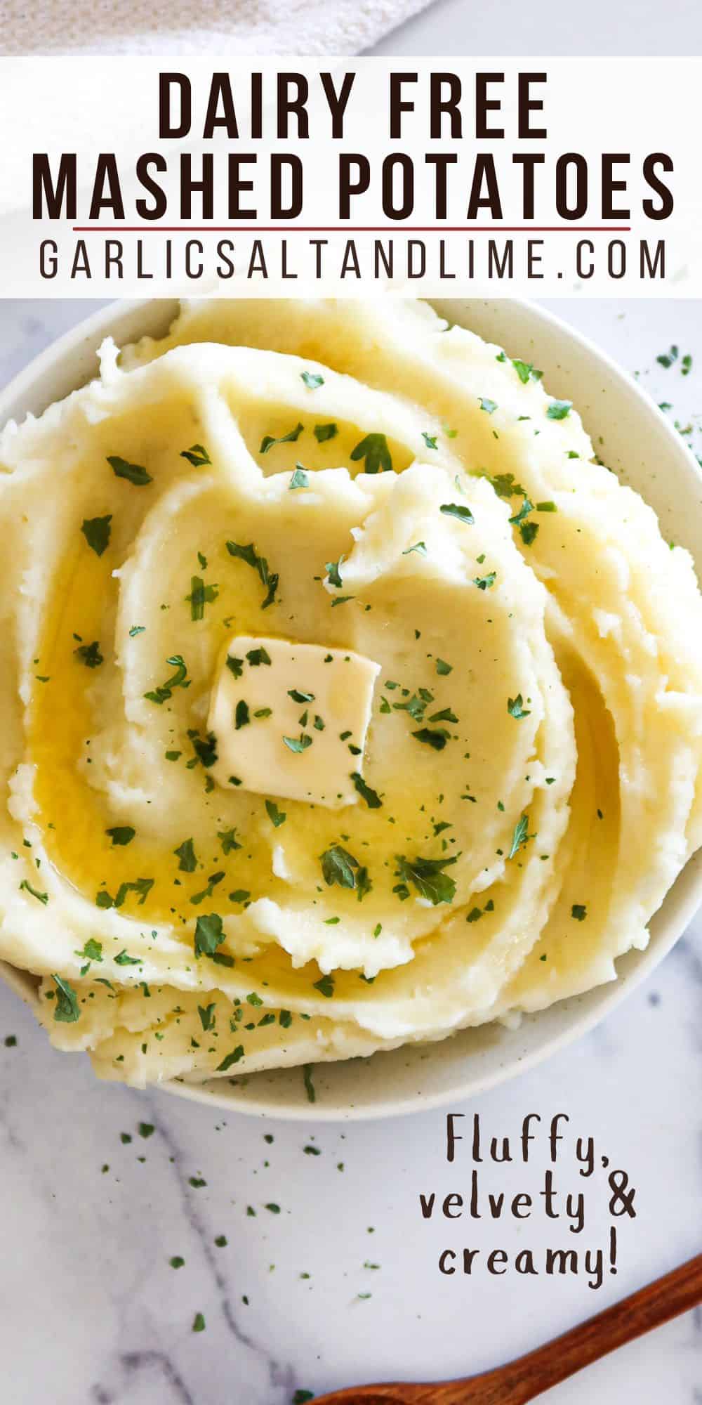Dairy free mashed potatoes with text overlay for Pinterest.