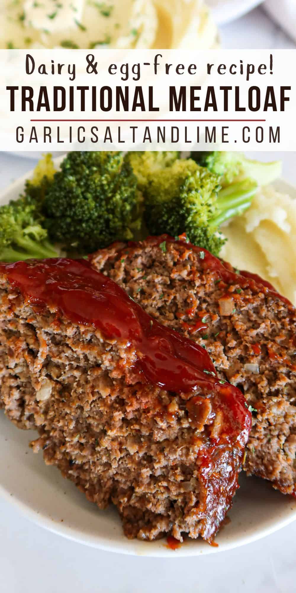 Eggless meatloaf with text overlay for Pinterest.