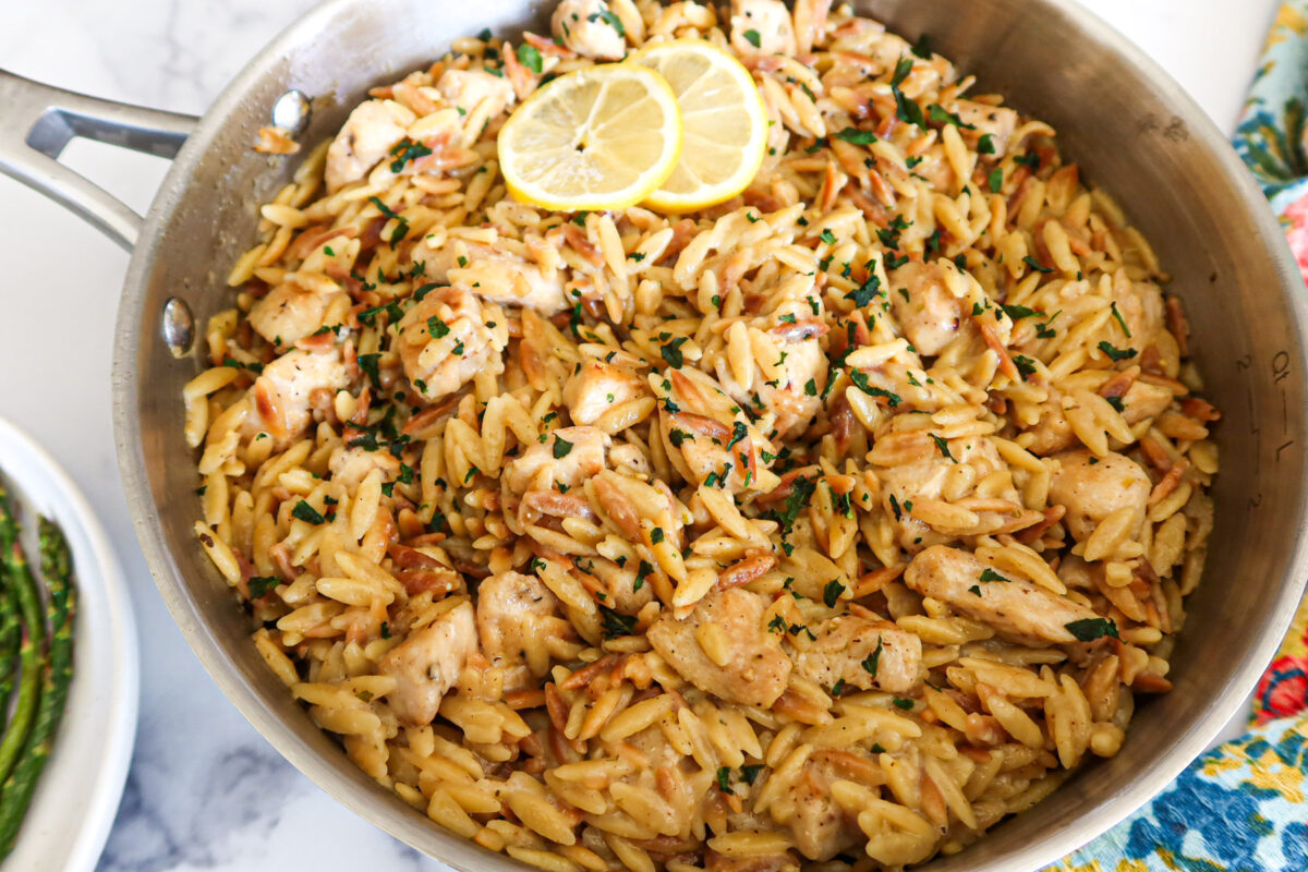 Creamy lemon chicken orzo.