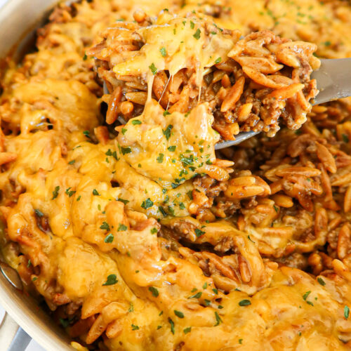 Cheesy Mexican orzo skillet.