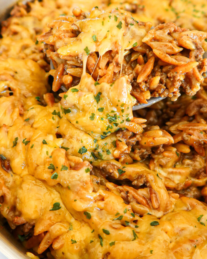 Cheesy Mexican orzo skillet.