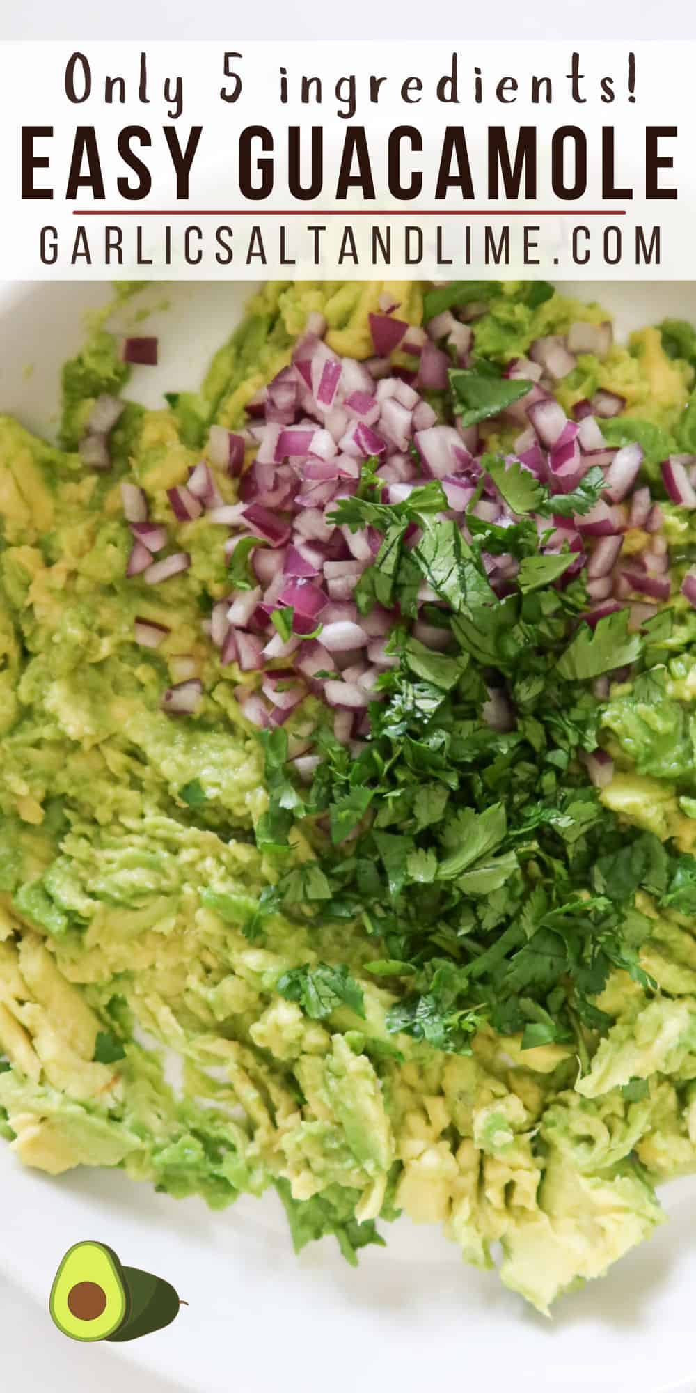 Guacamole in a bowl with text overlay for Pinterest.