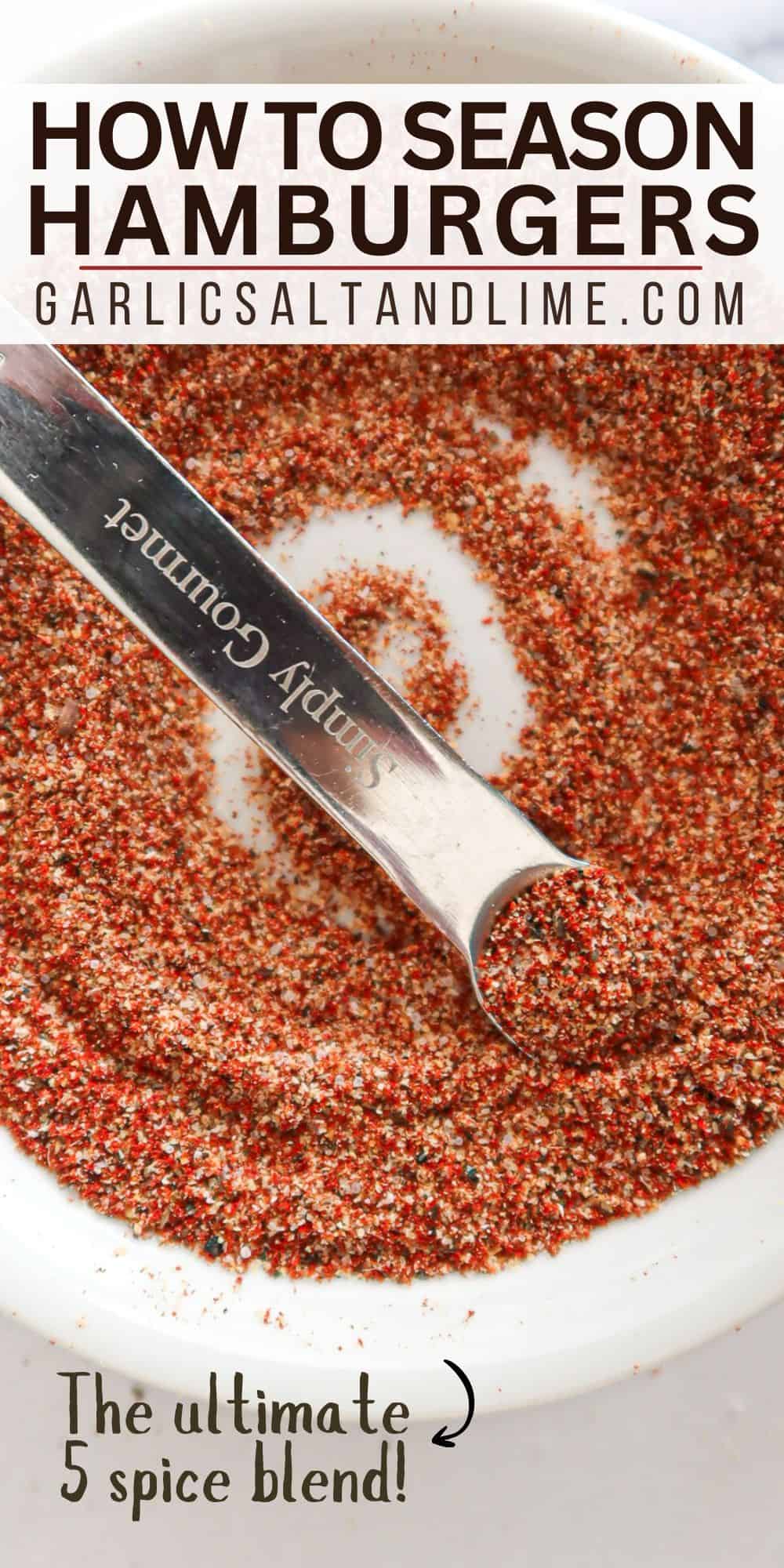 Burger seasoning with text overlay for Pinterest.
