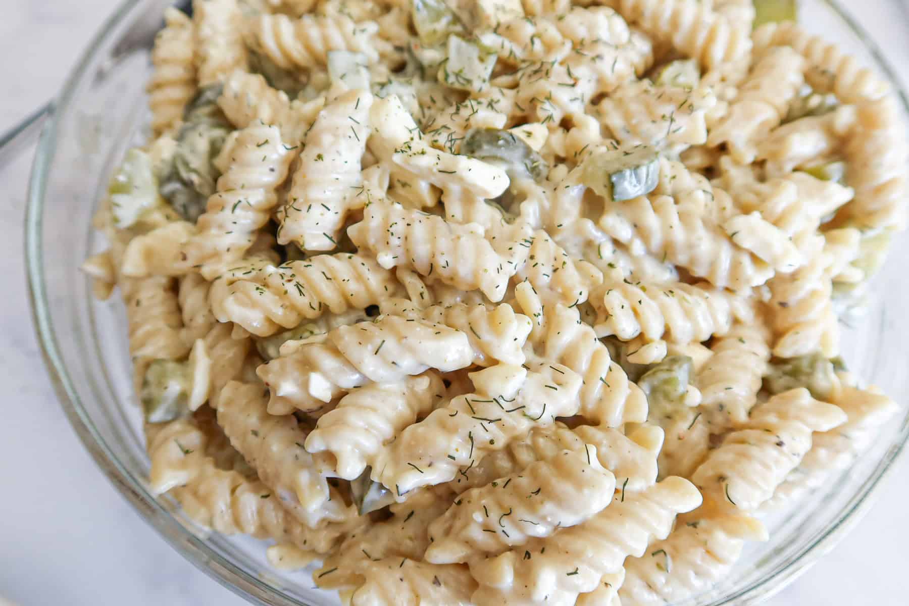 Dill pickle pasta salad.