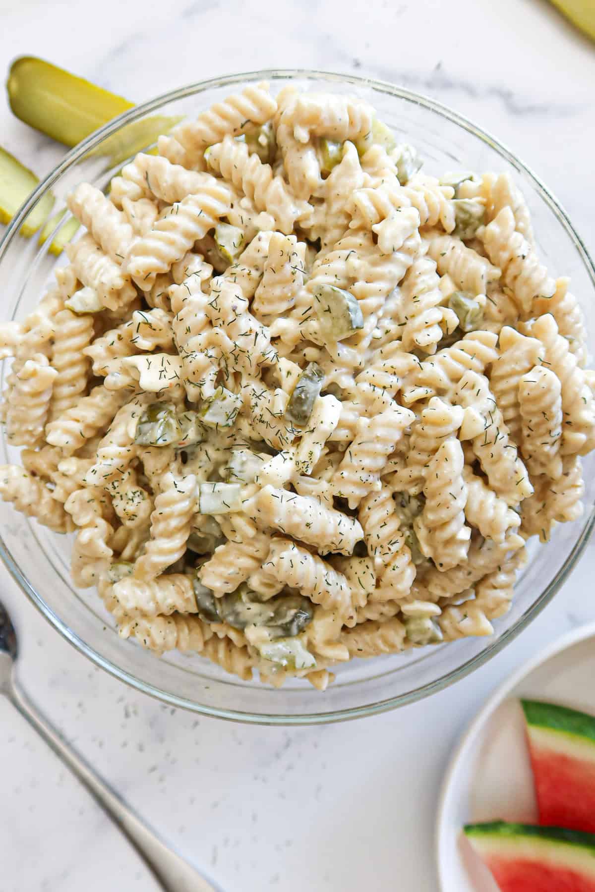 Dill pickle pasta salad.