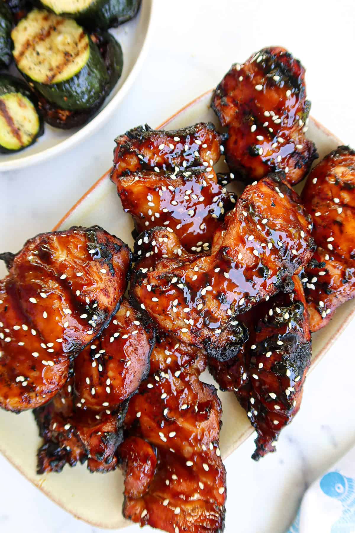 Grilled teriyaki chicken thighs.