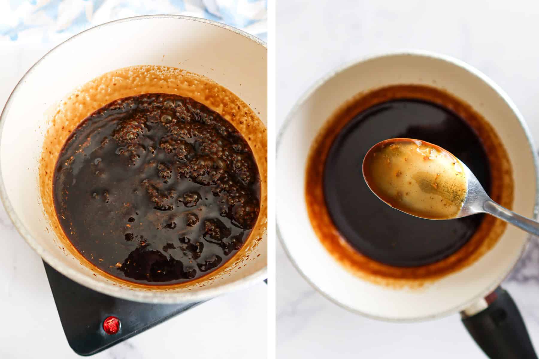 Making teriyaki sauce.