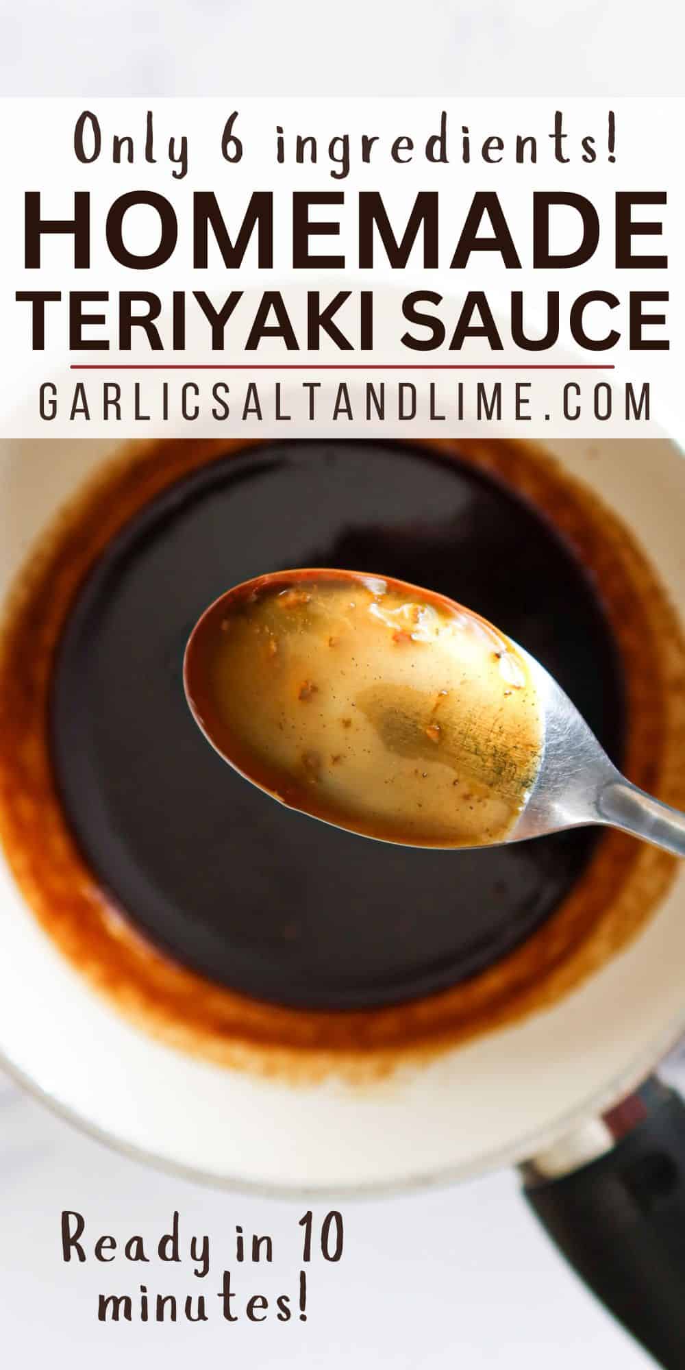 Homemade teriyaki sauce with text overlay for Pinterest.