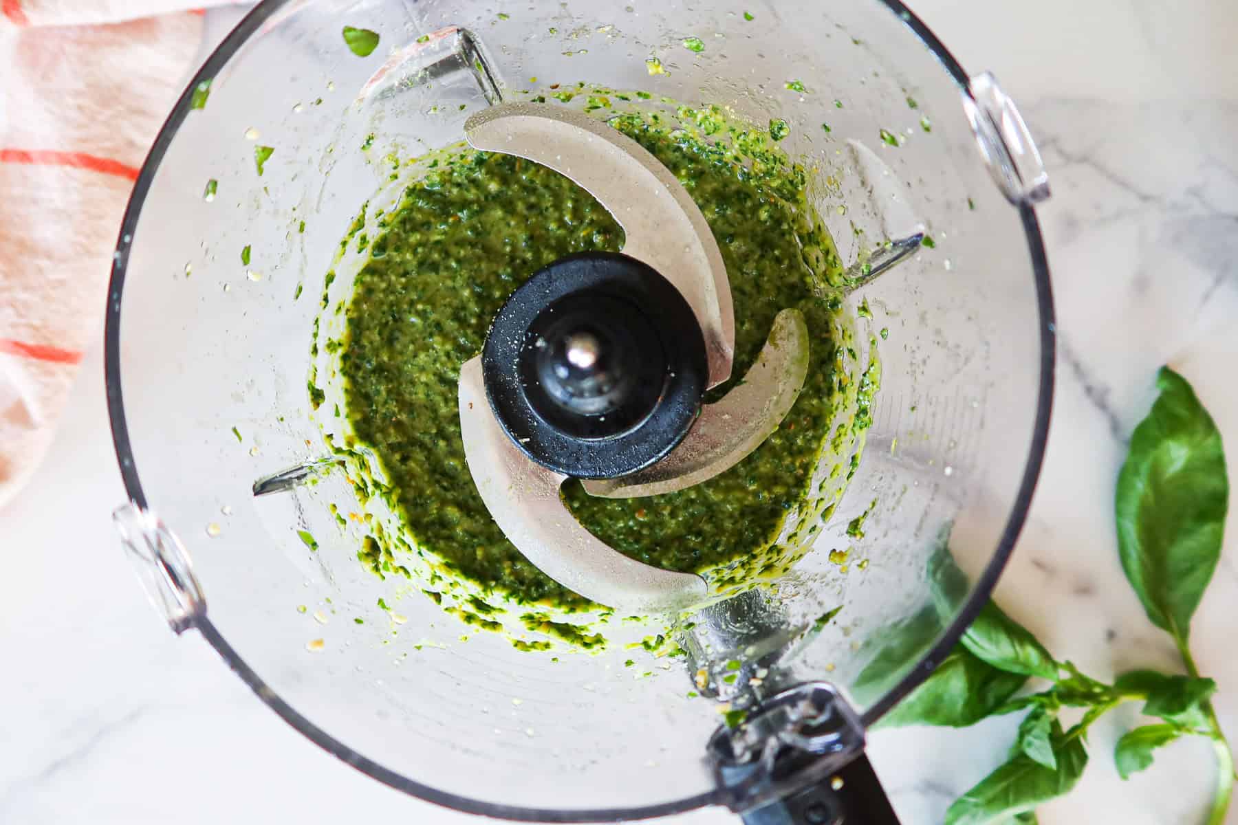 Pesto in food processor.
