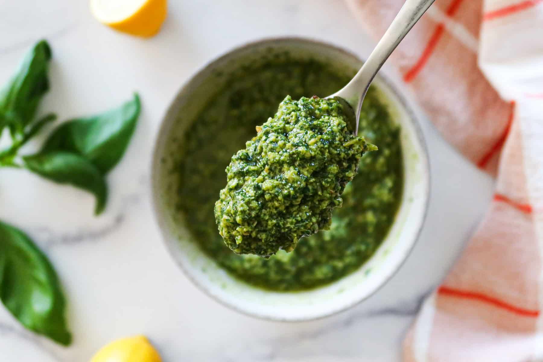 A spoonful of pesto.